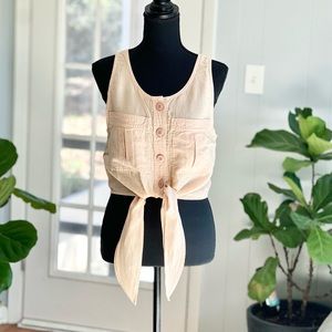 Free People Linen Button Tie Tank Top Size XS